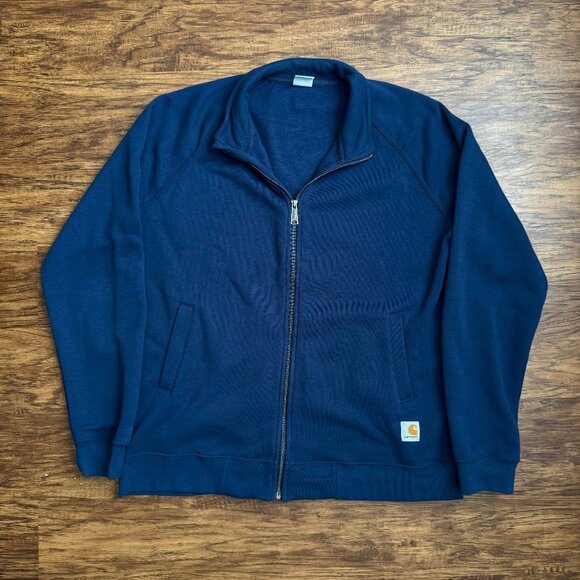 Vintage Carhartt Full Zip Fleece Jacket Mens XL Navy Blue Logo Patch Workwear - Picture 1 of 5